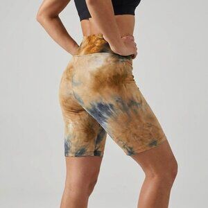 Sweet Shorts Womens M Brown Tie Dye Mid Rise Stretch Biker Yoga USA